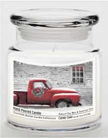 Courtside Market Red uptruck with wreath Candle Glass Jar with Glass Lid