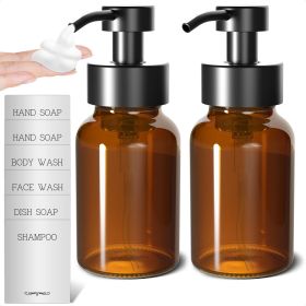 2Pcs Amber Glass Foaming Soap Dispenser 8.5 oz Amber Glass Soap Dispenser with Pump Compatible with Hand Soap Dish Soap Shampoo and Gel Durable Stylis