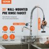 VEVOR Wall-Mounted Kitchen Faucet, 25" Tall, 8" Center Distance, 12" Rotatable Spout, Includes Pre-Rinse Spray, Brass Build, Pull-Down Feature