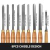 VEVOR 8 Piece Wood Lathe Chisel Set, HSS Steel Wood Carving & Cutting Tools for Hardwood, Includes Bonus Chisel & Wooden Storage Case