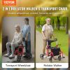 VEVOR 2 in 1 Rollator Walker & Transport Chair for Seniors, Folding Rolling Walker Wheelchair Combo & Footrests