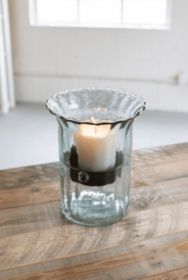 Ribbed Glass Candle Cylinder W Rustic Insert (Color: Clear, size: small)
