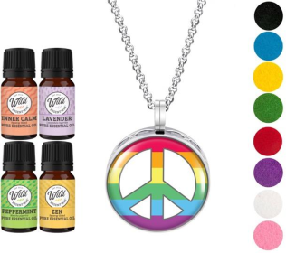 Necklace Diffuser (With Oils: Yes, Pendant: Peace Sign (Rainbow))