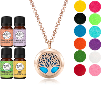 Necklace Diffuser (With Oils: Yes, Pendant: Tree Of Life (Rose Gold))