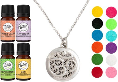 Necklace Diffuser (With Oils: Yes, Pendant: Aum (Chrome))
