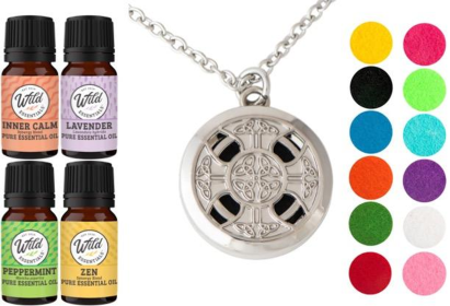 Necklace Diffuser (With Oils: Yes, Pendant: Celtic Cross (Chrome))