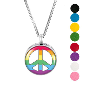 Necklace Diffuser (With Oils: No, Pendant: Peace Sign (Rainbow))