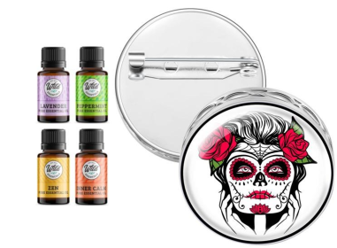 Pin Brooch Diffuser (With Oil: Yes, Design: Sugar Skull Tattoo)
