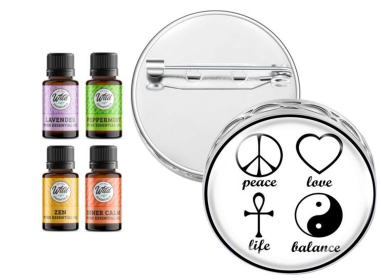 Pin Brooch Diffuser (With Oil: Yes, Design: Peace Love Life Balance)