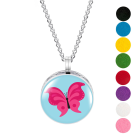 Necklace Diffusers (Stainless Steel) (With Oils: No, Pendant: Pink Butterfly)