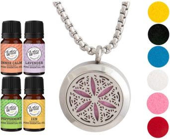 Necklace Diffusers (Stainless Steel) (With Oils: Yes, Pendant: Flower Of Life)