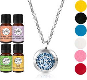 Necklace Diffusers (Stainless Steel) (With Oils: Yes, Pendant: Greek Key)