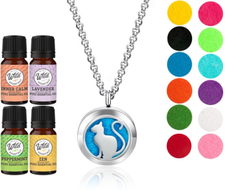 Necklace Diffusers (Stainless Steel) (With Oils: Yes, Pendant: Pretty Kitty Cat)