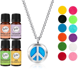 Necklace Diffusers (Stainless Steel) (With Oils: Yes, Pendant: Peace Sign)