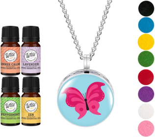 Necklace Diffusers (Stainless Steel) (With Oils: Yes, Pendant: Pink Butterfly)