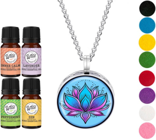 Necklace Diffusers (Stainless Steel) (With Oils: Yes, Pendant: Blue Lotus)