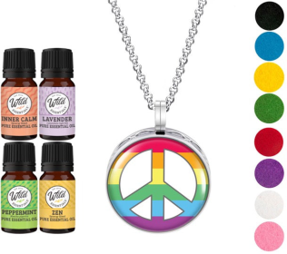 Necklace Diffusers (Stainless Steel) (With Oils: Yes, Pendant: Peace Sign (Rainbow))
