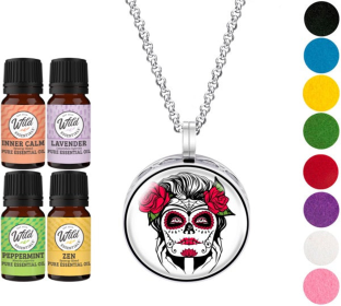 Necklace Diffusers (Stainless Steel) (With Oils: Yes, Pendant: Sugar Skull Tattoo)
