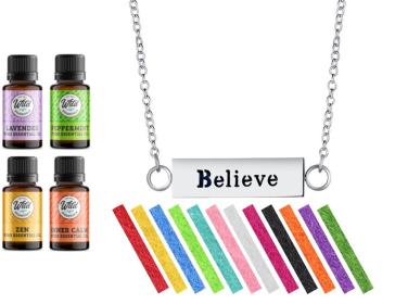 Necklace Diffusers With Oils Bar Pendant (Stainless Steel) (Pendant: Believe (Bar))