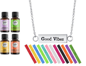 Necklace Diffusers With Oils Bar Pendant (Stainless Steel) (Pendant: Good Vibes (Bar))
