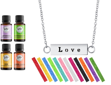 Necklace Diffusers With Oils Bar Pendant (Stainless Steel) (Pendant: Love (Bar))