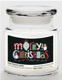 Courtside Market Merry Christmas Candle Glass Jar with Glass Lid (Color: Multi Color, size: 18 oz)