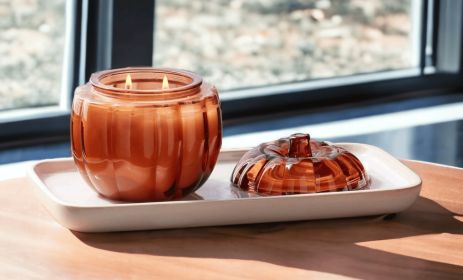 Elegant Glass Pumpkin Candles (Scent: Campfire Woods, Color: Olive Green)