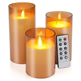 3Packs Flameless Candles Battery Operated Pillar Real Wax LED Glass Candle Warm White with Remote Control Timer (Quantity: 3 packs)